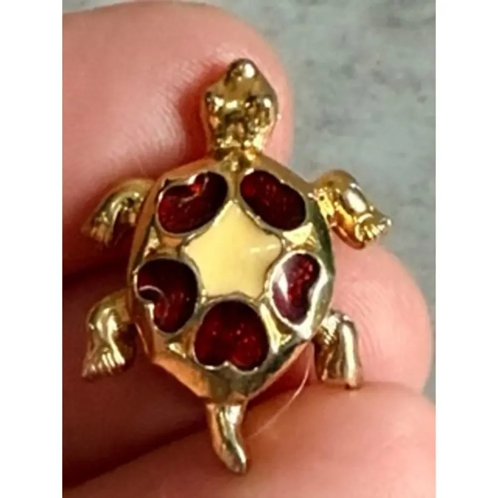 Vintage Mini Turtle Bird Brooch Bundle Gold Tone Enamel Rhinestone Pins